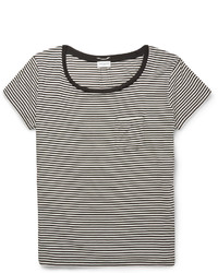 T-shirt à col rond à rayures horizontales blanc et noir Saint Laurent