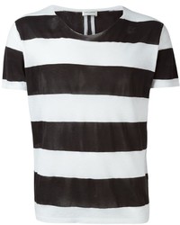 T-shirt à col rond à rayures horizontales blanc et noir Saint Laurent