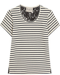 T-shirt à col rond à rayures horizontales blanc et noir Sea