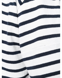 T-shirt à col rond à rayures horizontales blanc et noir Sacai