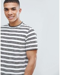 T-shirt à col rond à rayures horizontales blanc et noir