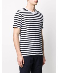 T-shirt à col rond à rayures horizontales blanc et noir Eleventy