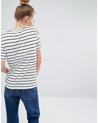 T-shirt à col rond à rayures horizontales blanc et noir Monki
