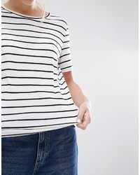 T-shirt à col rond à rayures horizontales blanc et noir Monki