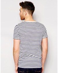 T-shirt à col rond à rayures horizontales blanc et noir Esprit