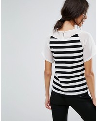 T-shirt à col rond à rayures horizontales blanc et noir Sisley