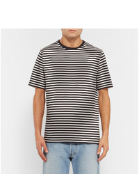 T-shirt à col rond à rayures horizontales blanc et noir Ami