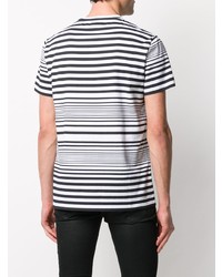 T-shirt à col rond à rayures horizontales blanc et noir Balmain