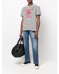 T-shirt à col rond à rayures horizontales blanc et noir Alexander McQueen