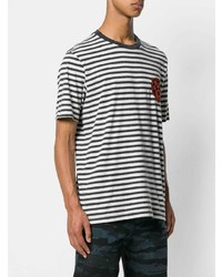 T-shirt à col rond à rayures horizontales blanc et noir Diesel