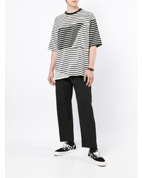 T-shirt à col rond à rayures horizontales blanc et noir FIVE CM