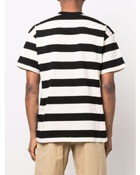 T-shirt à col rond à rayures horizontales blanc et noir MSGM