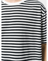 T-shirt à col rond à rayures horizontales blanc et noir Nanamica