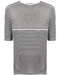 T-shirt à col rond à rayures horizontales blanc et noir Sunnei