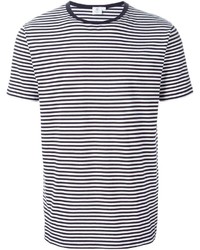 T-shirt à col rond à rayures horizontales blanc et noir Sunspel