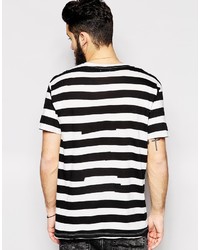 T-shirt à col rond à rayures horizontales blanc et noir Cheap Monday