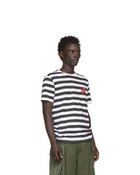 T-shirt à col rond à rayures horizontales blanc et noir Loewe