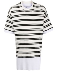 T-shirt à col rond à rayures horizontales blanc et noir White Mountaineering