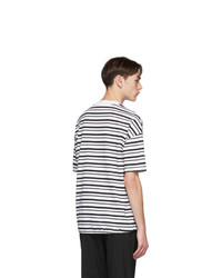 T-shirt à col rond à rayures horizontales blanc et noir BOSS