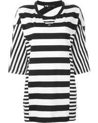 T-shirt à col rond à rayures horizontales blanc et noir Y-3