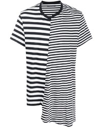 T-shirt à col rond à rayures horizontales blanc et noir Yohji Yamamoto