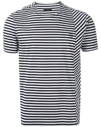 T-shirt à col rond à rayures horizontales blanc et noir Z Zegna