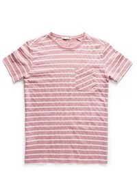 T-shirt à col rond à rayures horizontales blanc et rose