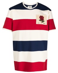 T-shirt à col rond à rayures horizontales blanc et rouge et bleu marine Kent & Curwen