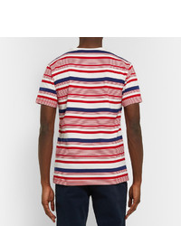T-shirt à col rond à rayures horizontales blanc et rouge et bleu marine Kitsune