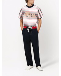 T-shirt à col rond à rayures horizontales blanc et rouge et bleu marine Palm Angels