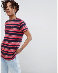 T-shirt à col rond à rayures horizontales blanc et rouge et bleu marine Rollas