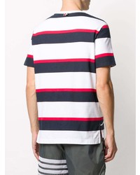 T-shirt à col rond à rayures horizontales blanc et rouge et bleu marine Thom Browne