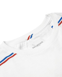 T-shirt à col rond à rayures horizontales blanc et rouge et bleu marine Saturdays Surf NYC