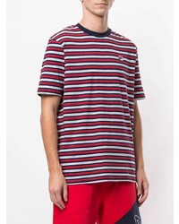 T-shirt à col rond à rayures horizontales blanc et rouge et bleu marine Fila