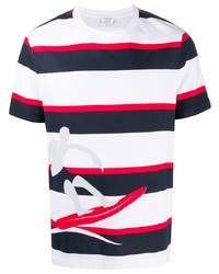 T-shirt à col rond à rayures horizontales blanc et rouge et bleu marine Thom Browne