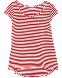 T-shirt à col rond à rayures horizontales blanc et rouge