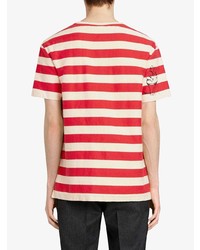 T-shirt à col rond à rayures horizontales blanc et rouge Burberry