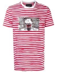 T-shirt à col rond à rayures horizontales blanc et rouge Blood Brother