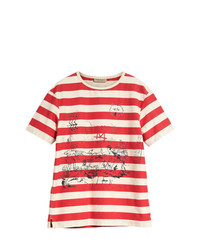T-shirt à col rond à rayures horizontales blanc et rouge Burberry