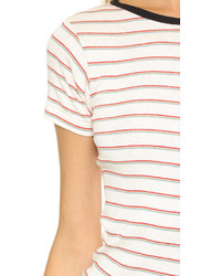T-shirt à col rond à rayures horizontales blanc et rouge Edith A. Miller