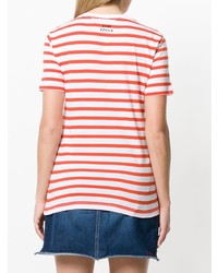 T-shirt à col rond à rayures horizontales blanc et rouge Être Cécile