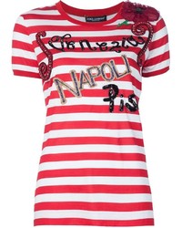 T-shirt à col rond à rayures horizontales blanc et rouge Dolce & Gabbana