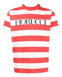 T-shirt à col rond à rayures horizontales blanc et rouge Fiorucci