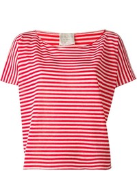 T-shirt à col rond à rayures horizontales blanc et rouge Forte Forte