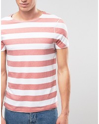T-shirt à col rond à rayures horizontales blanc et rouge Asos