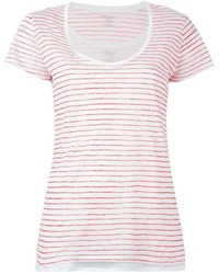 T-shirt à col rond à rayures horizontales blanc et rouge Majestic Filatures