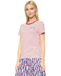 T-shirt à col rond à rayures horizontales blanc et rouge Marc Jacobs