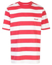 T-shirt à col rond à rayures horizontales blanc et rouge Palace