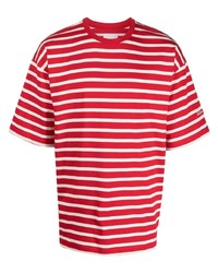 T-shirt à col rond à rayures horizontales blanc et rouge Philippe Model Paris
