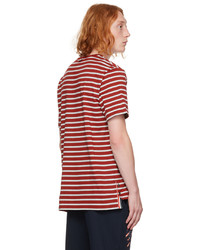 T-shirt à col rond à rayures horizontales blanc et rouge Thom Browne